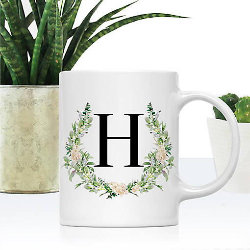 Monogram H Ceramic Mug Garden Green