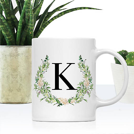 Monogram K Ceramic Mug Garden Green