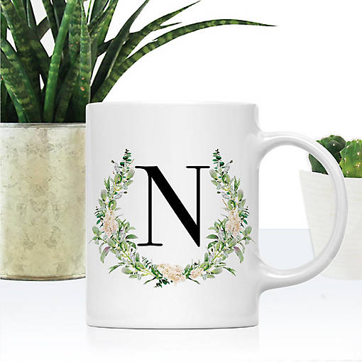 Monogram N Ceramic Mug Garden Green