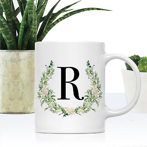Monogram R Ceramic Mug Garden Green