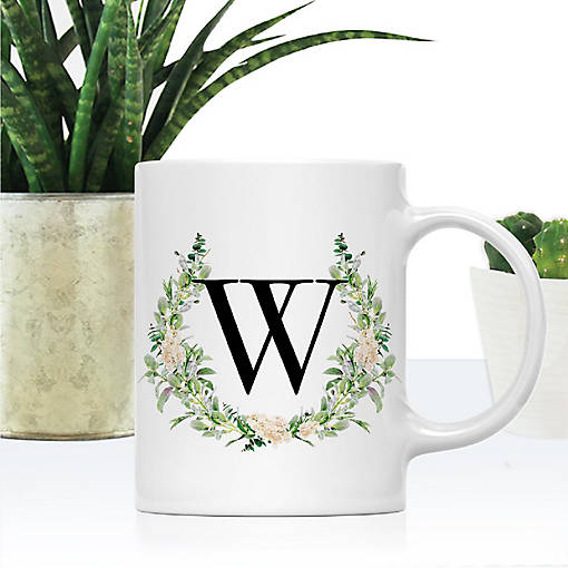 Monogram W Ceramic Mug Garden Green