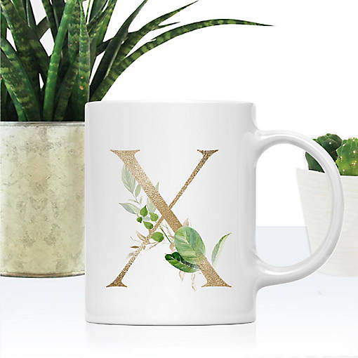 Monogram X Ceramic Mug Gold Palm