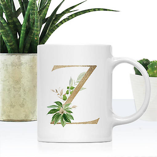 Monogram Z Ceramic Mug Gold Palm