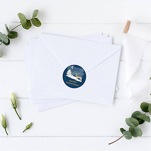 Navy Blue Rustic Deer Christmas Labels