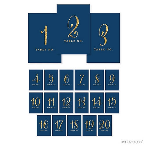 Navy Gold Glitter Table Numbers 1-20