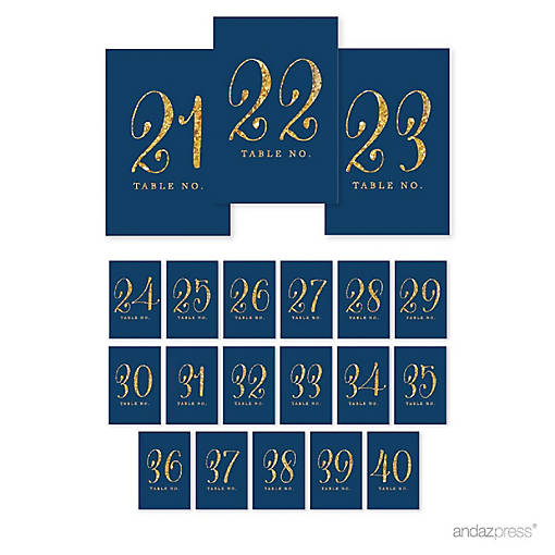 Navy Gold Glitter Table Numbers 21-40