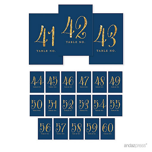 Navy Gold Glitter Table Numbers 41-60