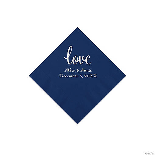 Navy Love Script Personalized Napkins with Silver Foil - Beverage