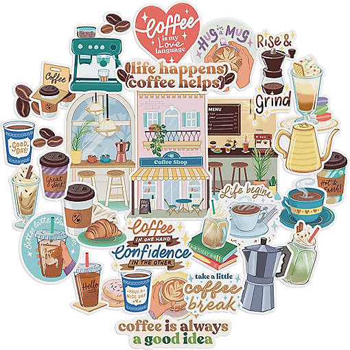 Navy Peony Hipster Coffee Stickers