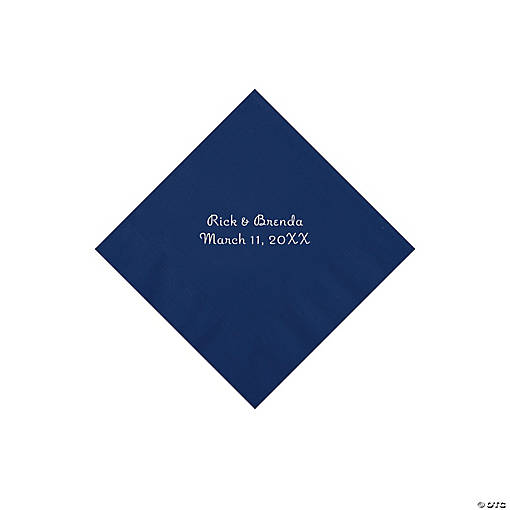 Navy Personalized Napkins with Silver Foil - Beverage