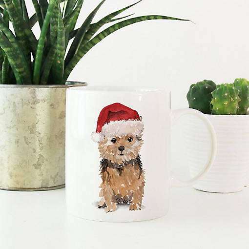 Norfolk Terrier Santa Hat Ceramic Mug