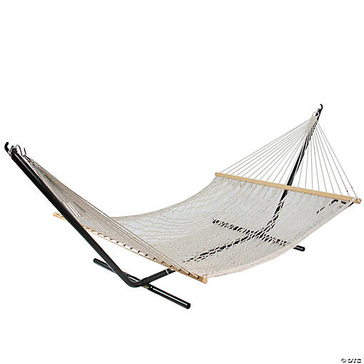 Northlight 78" White Lattice Macrame Netted Hammock with Bars