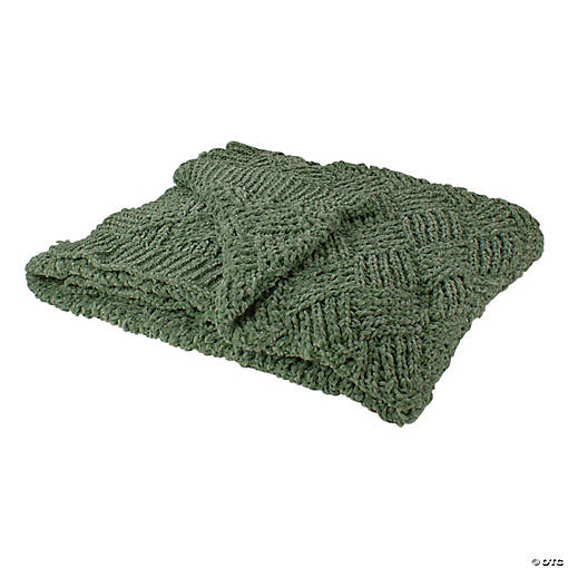 Northlight Green Chenille Cable Knit Rectangular Throw Blanket 50" x 60"