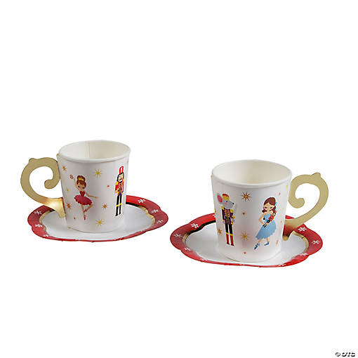 Nutcracker Disposable Paper Tea Cups with Saucers - 8 Ct.