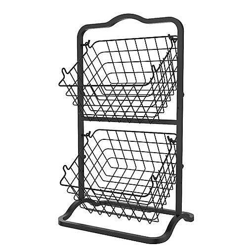 Oceanstar 2-Tier Storage Kitchen Wire Basket Stand, Black