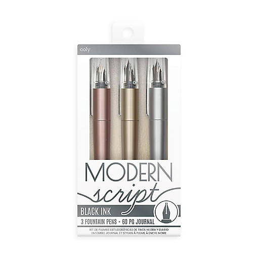 OOLY Modern Script Fountain Pens + Journal - 4 PC Set