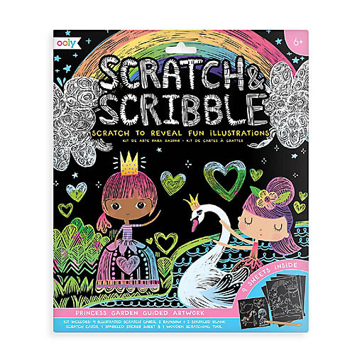 OOLY Scratch &amp; Scribble Art Kit: Princess Garden - 10 PC Set