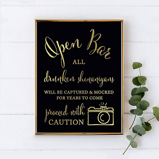 Open Bar Use Caution Black Gold 8.5x11
