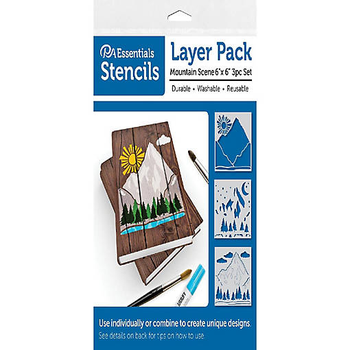 PA Ess Stencil 6x6 3pc Layer Pack Mountain Scene