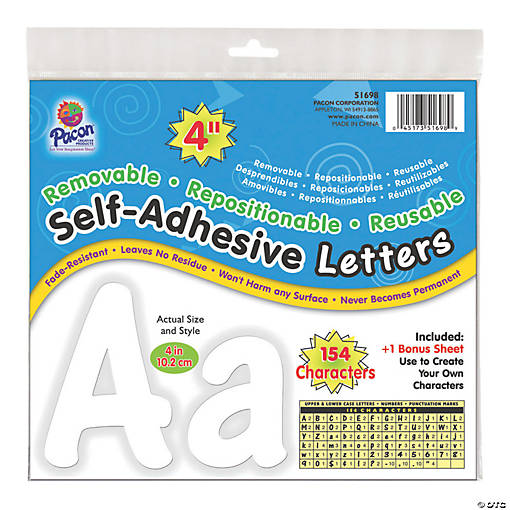 Pacon Self-Adhesive Letters, White, 4"