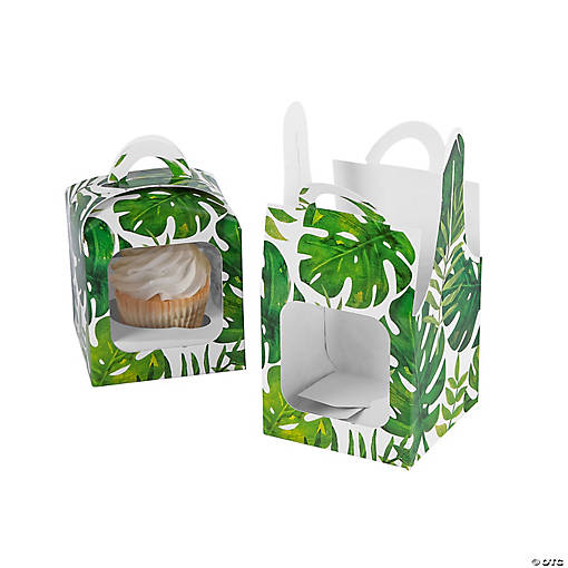 Palm Leaf Cupcake Boxes with Handle - 12 Pc.