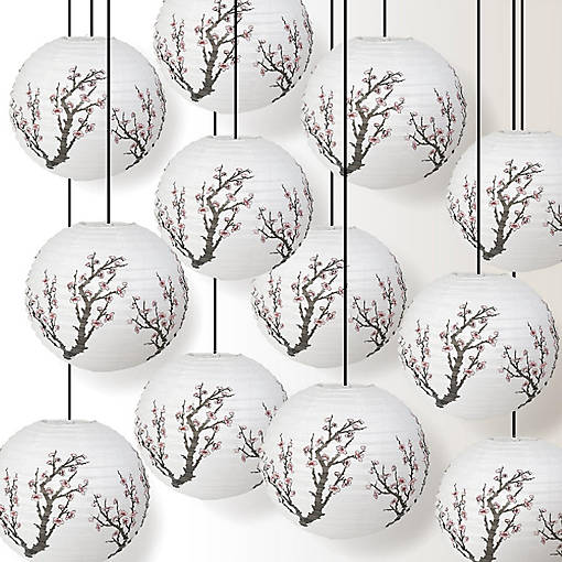 PaperLanternStore 12 PACK Cherry Blossom / Sakura Paper Lantern