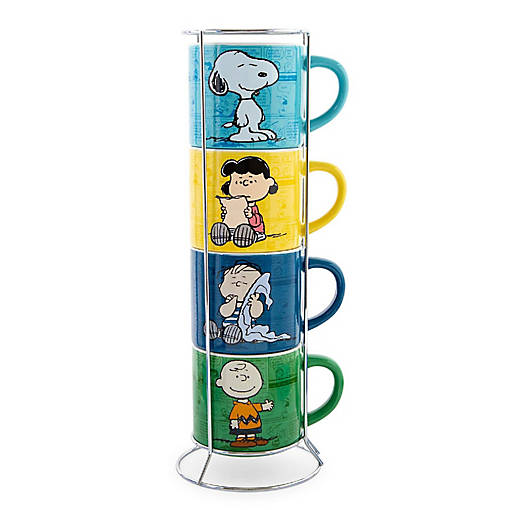 Peanuts Characters Ceramic Stacking Mug Set With Rack  Each Holds 10 Ounces