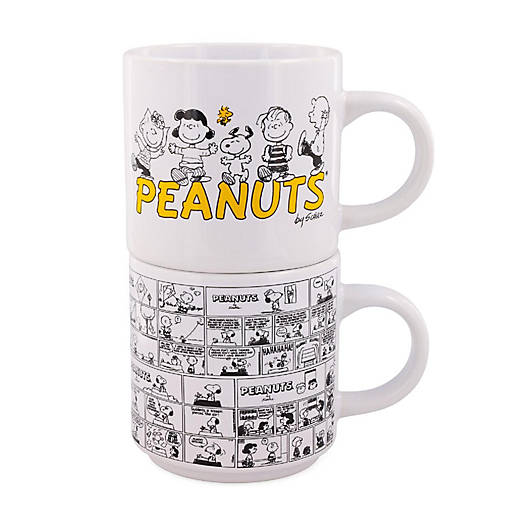 Peanuts Comic Panels 2-Piece Ceramic Stackable Mug Set  Each Holds 13 Ounces