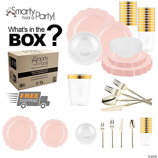 Pearl Pink Round Lotus Plastic Tableware Set - (60 Settings)