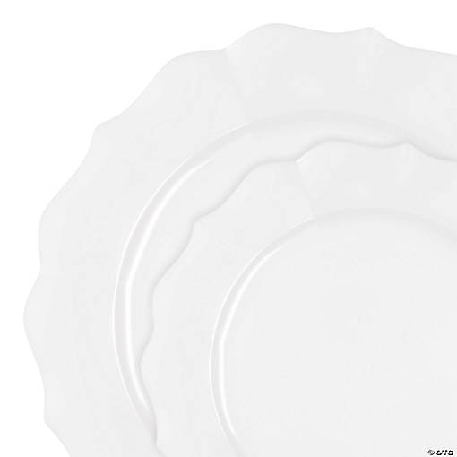 Pearl White Round Lotus Plastic Dinnerware Value Set - (20 Settings)