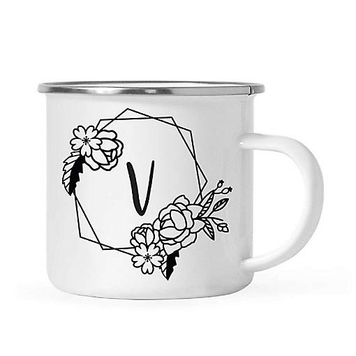 Peonies Monogram V 11oz Campfire Mug
