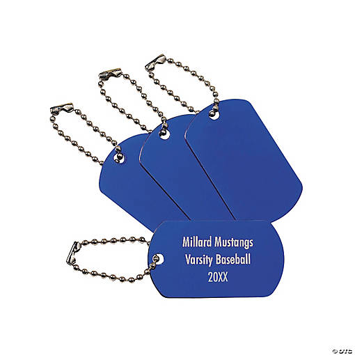 Personalized Blue Dog Tag Keychains - 12 Pc.