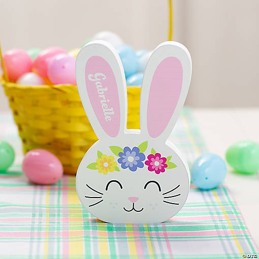 Personalized Easter Bunny with Flowers Tabletop Decoration