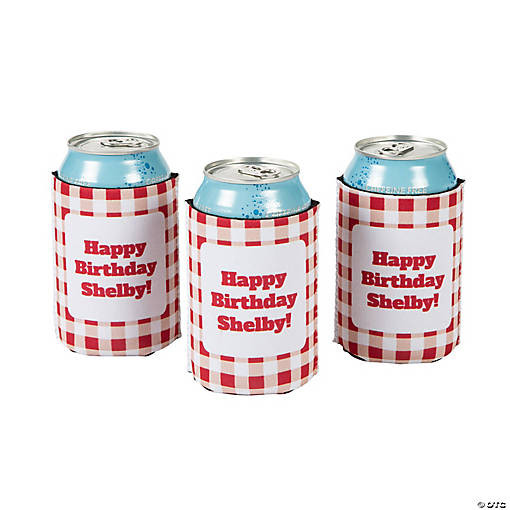 Personalized Gingham Plaid Can Coolers - 12 Pc.