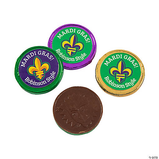 Personalized Mardi Gras Chocolate Coins - 60 Pc.