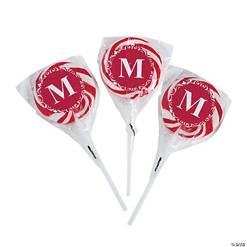 Personalized Red Monogram Swirl Lollipops - 24 Pc.