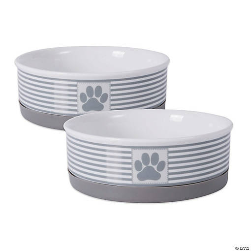 Pet Bowl Paw Patch Stripe Gray Medium 6X2 Set/2