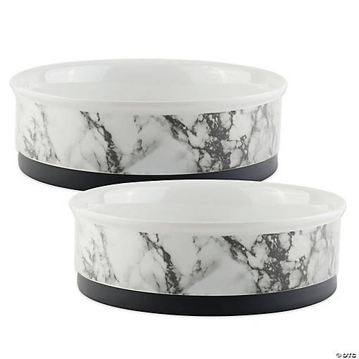 Pet Bowl White Marble Medium 6X2 Set/2