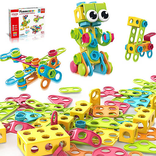 PicassoTiles 115 Piece Engineering Construction Toy with Hand Tools