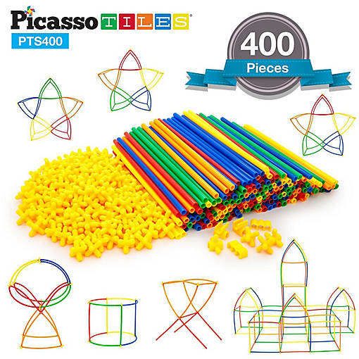 PicassoTiles - 400pc Straw Building Set PTS400