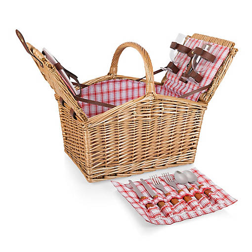 Piccadilly Picnic Basket - Red &amp; White Plaid Pattern