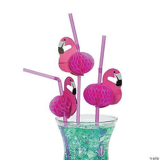 Honeycomb Flamingo Straws - Set of 12