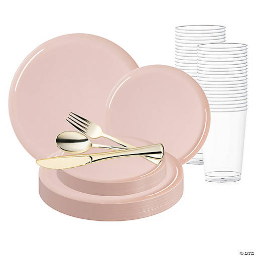 Pink Flat Round Disposable Plastic Wedding Value Set - 120 Settings