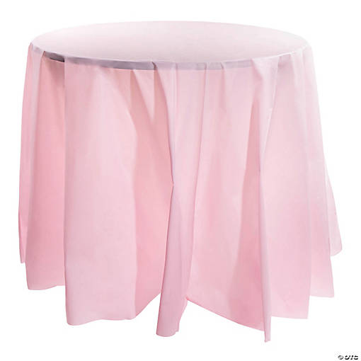 Pink Round Disposable Plastic Tablecloths (84") - (48 Tablecloths)