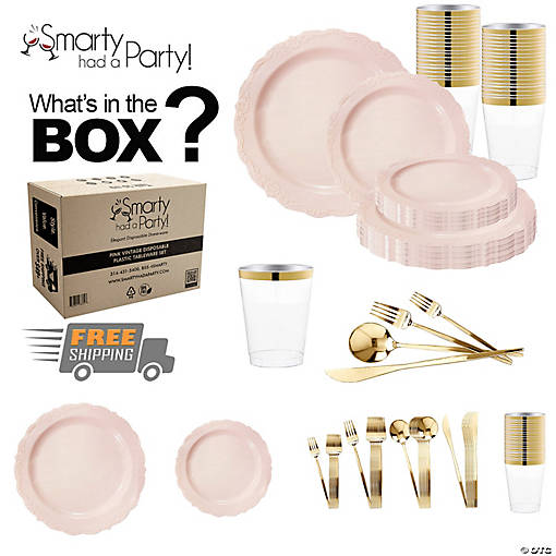 Pink Vintage Disposable Plastic Tableware Set - 120 Settings