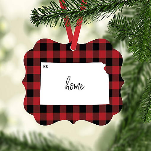 Plaid Fancy Frame Ornament Kansas