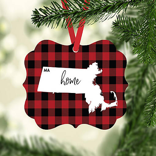 Plaid Fancy Frame Ornament Massachusetts