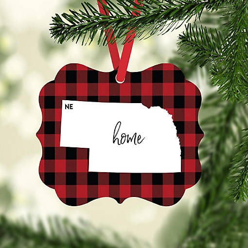 Plaid Fancy Frame Ornament Nebraska