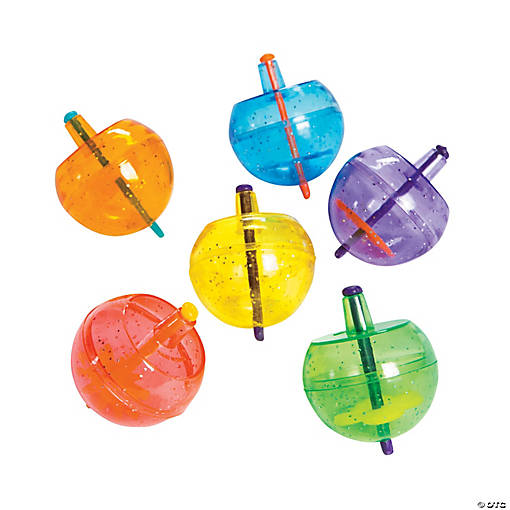 Plastic Neon Spin Tops with Glitter - 48 Pc.