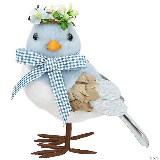 Plush Bluebird with Gingham Bow Easter Figurine - 7.25"